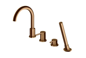 Kohlman Axel Brushed Copper bateria wannowa 4otworowa z obrotową wylewką kolor miedź szczotkowana QB244ABC
