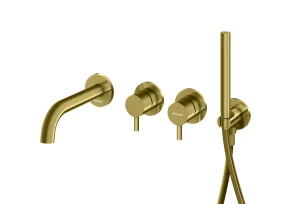 Kohlman Axel Gold Brushed bateria wannowa podtynkowa z wylewką wannową i słuchawką prysznicową, kolor złoty szczotkowany QW260AGDB230