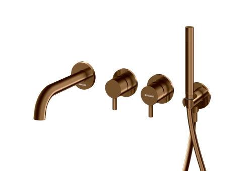 Kohlman Axel Copper Brushed bateria wannowa podtynkowa z wylewką wannową i słuchawką prysznicową, kolor miedź szczotkowana QW260ABC230
