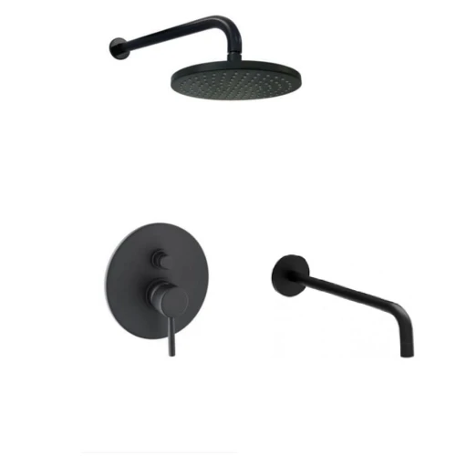 Paffoni Light komplet wannowy podtynkowy, bateria dwudrożna, deszczownica i wylewka wody, czarny mat, deszczownica 30 cm LIG015NO+ZBOC045NO+ZSOF034NO+C06657NO