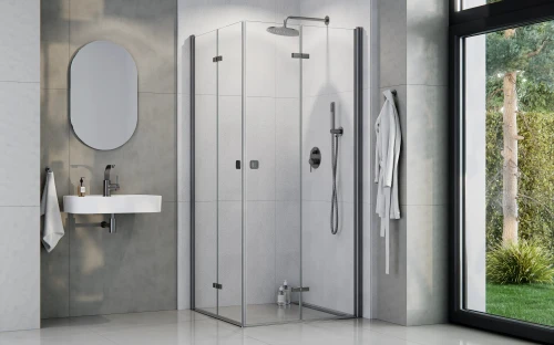 Besco Exo-H Gun Metal Kabina prysznicowa kwadratowa 90x90 drwi składane profil grafit szczotkowany KEHGM-90-195