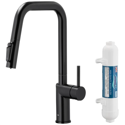KFA Duero Pure Style Black bateria kuchenna z filtracją wody, filtr PROFINE blue small, kolor czarny mat 6623-313-81