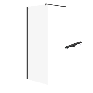 Cersanit Mille kabina walk-in z odpływem liniowym 80x200cm kolor czarny S601-244