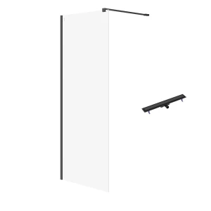 Cersanit Mille kabina walk-in z odpływem liniowym 90x200cm kolor czarny S601-249