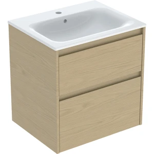 Geberit Selnova Square zestaw umywalki z szafką 60x62,1x48cm, z 2 szufladami, kolor dąb naturalny, melaminowa struktura drewna 504.138.PS.1