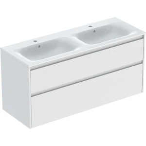 Geberit Selnova Square zestaw podwójnej umywalki z szafką 130x62,1x48cm, z 2 szufladami, kolor biały, lakierowany jedwabny mat 504.141.00.1