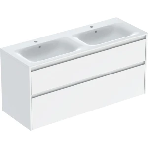 Geberit Selnova Square zestaw podwójnej umywalki z szafką 130x62,1x48cm, z 2 szufladami, kolor biały, lakierowany jedwabny połysk 504.141.01.1