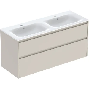 Geberit Selnova Square zestaw podwójnej umywalki z szafką 130x62,1x48cm, z 2 szufladami, kolor piaskowoszary, lakierowany jedwabny mat 504.141.DB.1