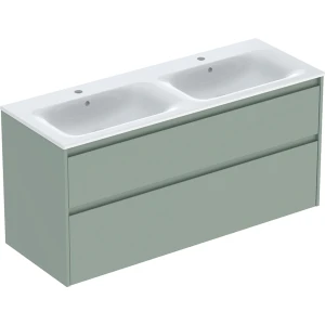 Geberit Selnova Square zestaw podwójnej umywalki z szafką 130x62,1x48cm, z 2 szufladami, kolor szałwiowozielony, lakierowany jedwabny mat 504.141.IK.1