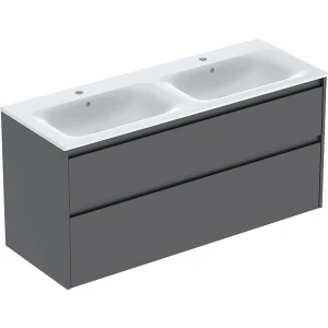 Geberit Selnova Square zestaw podwójnej umywalki z szafką 130x62,1x48cm, z 2 szufladami, kolor lava, lakierowany jedwabny mat 504.141.JK.1