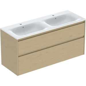 Geberit Selnova Square zestaw podwójnej umywalki z szafką 130x62,1x48cm, z 2 szufladami, kolor dąb naturalny, melaminowa struktura drewna 504.141.PS.1