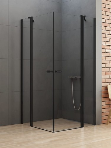 New Trendy NEW SOLEO BLACK Kabina prysznicowa pole stałe, drzwi podwójne uchylne uniwersalne, 90x90x195cm, czarne profile K-0553