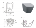 Toaleta bezkołnierzowa Cersanit City Square Set B220 miska WC wisząca CleanOn z deską wolnoopadającą biały S701-405 - rysnek techniczny