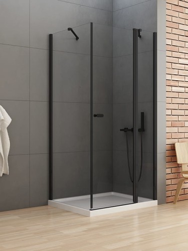 New Trendy NEW SOLEO BLACK Kabina prysznicowa pole stałe, drzwi pojedyncze uchylne uniwersalne, 100x80x195cm, czarne profile K-0544