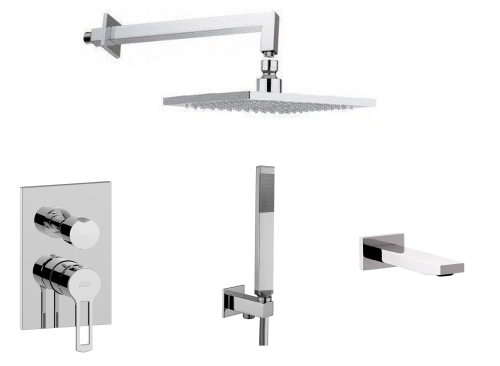 Paffoni RINGO zestaw podtynkowy wannowo-prysznicowy z deszczownicą 20x20 cm i wylewką wannową, czarny RIN019ZSCW3A.NO