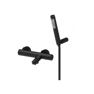 Paffoni LIGHT bateria wannowa ścienna z kompletem natryskowym, kolor czarny mat, LIG023NO