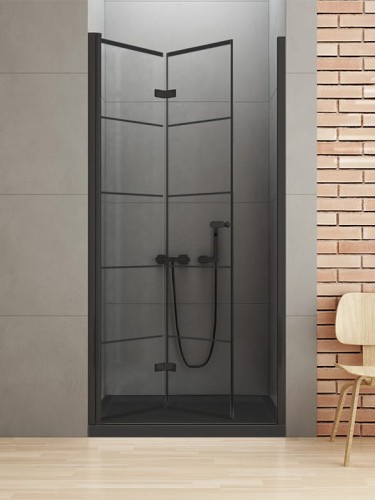 New Trendy NEW SOLEO BLACK Drzwi wnękowe składane 90 cm czarna krata prawe D-0284A