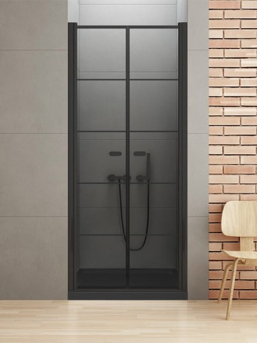 New Trendy NEW SOLEO BLACK Drzwi wnękowe podwójne uchylne, szkło 6 mm Active Shield, czarna kratka, 100x195cm D-0282A