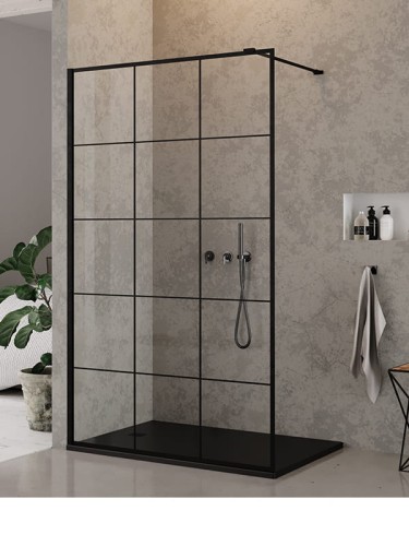 Ścianka prysznicowa Walk-In z czarną kratą New Trendy NEW MODUS BLACK 80x200cm EXK-0245 szkło czyste kratka profil czarny powłoka Active Shield