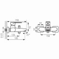 Bateria wannowa Ferro Algeo Square BAQ1, ścienna chrom  - rysunek techniczny