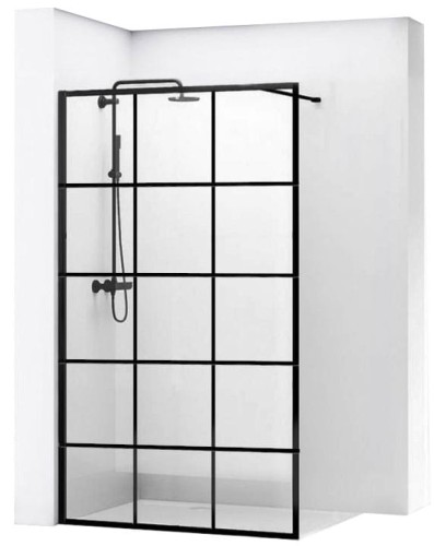Ścianka prysznicowa walk-in Rea Bler 1 Black 110 cm, profile i krata czarne REA-K7956
