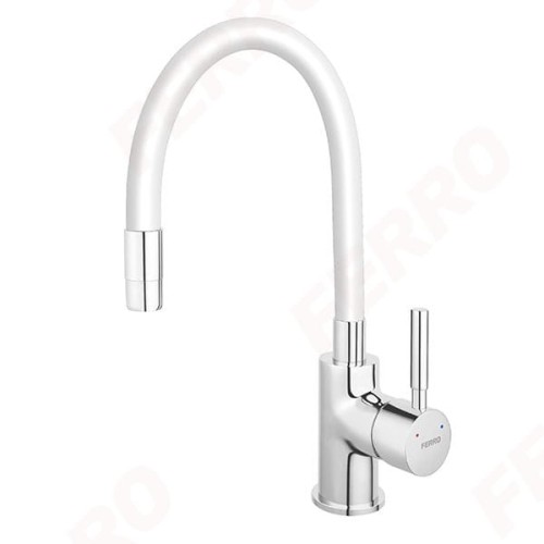 Ferro Zumba bateria zlewozmywakowa stojąca z elastyczną wylewką, kolor biały,BZA4W