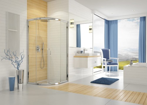 Sanplast KP4/TX5b kabina półokrągła 90x90x190cm, profile kolor srebrny błyszczący, szkło we wzorze W15 600-271-0262-38-231