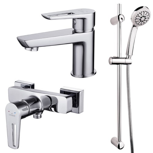 Cersanit Mille Zestaw bateria umywalkowa + natryskowa + zestaw natryskowy Vibe, kolor chrom S952-004