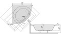 Wanna narożna Sanplast Prestige WS/PR  610-070-0350-01-000 wanna symetryczna 150x150 cm, stelaż STW kolor biały rysunek techniczny