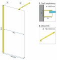 Rea Aero ścianka prysznicowa walk in, 90 cm, kolor złoty, REA-K8442- rysunek techniczny