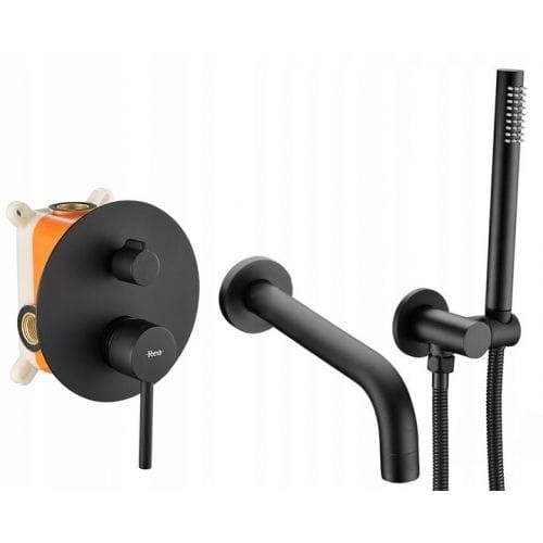 Rea Lungo Black REA-P6300 podtynkowy zestaw wannowo-natryskowy z wylewką L-180mm, kolor czarny mat