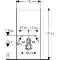 Moduł sanitarny do miski wiszącej Geberit Monolith 131.021.SI.5, kolor biały/aluminium 101 cm - rysunek techniczny