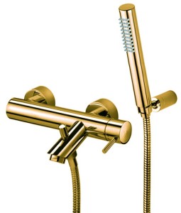 Paffoni LIGHT bateria wannowa ścienna z kompletem natryskowym, kolor złoty HG, LIG023HG