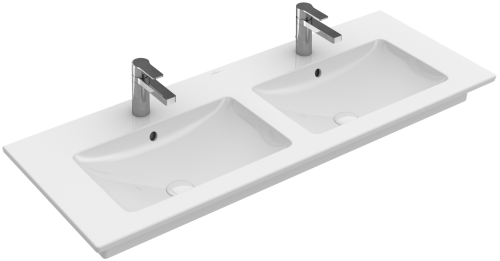 Umywalka meblowa podwójna Villeroy & Boch  z powłoką CeramicPlus Venticello, 130 x 50 cm, z przelewem, Weiss Alpin, 4111DLR1