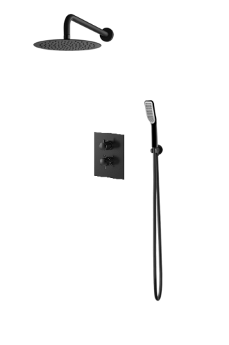 Vedo Aletta Nero podtynkowy zestaw natryskowy z termostatem, deszczownica 25 cm, kolor czarny mat VBA5223/25/CZ/TERMO