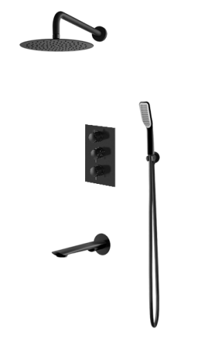 Vedo Aletta Nero podtynkowy zestaw wannowo-natryskowy z termostatem, deszczownica 30 cm, kolor czarny mat VBA5231/30/CZ/TERMO