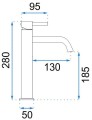Rea Lungo bateria umywalkowa wysoka nablatowa, kolor chrom REA-B4104 rysunek techniczny