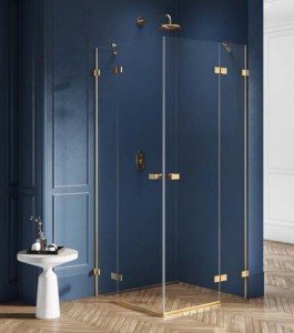 New Trendy Avexa Gold kabina prostokątna narożna 90x80x200, drzwi podwójne profil złoty EXK-1780