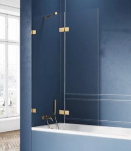 New Trendy Avexa Gold Brushed parawan nawannowy dwuelementowy wersja lewa 120x150, profil złoty szczotkowany powłoka Active Shield  EXK-2014