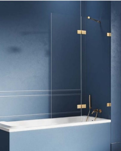 New Trendy Avexa Gold Brushed parawan nawannowy dwuelementowy wersja prawa  110x150, profil złoty szczotkowany powłoka Active Shield  EXK-2013