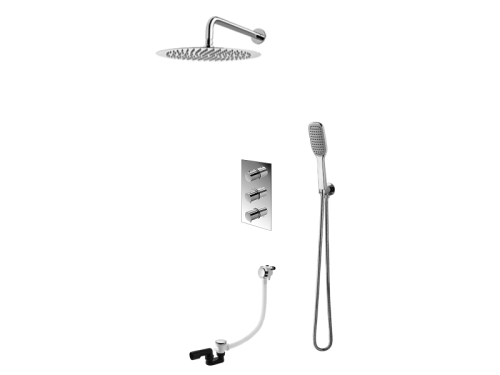 Vedo Otto podtynkowy zestaw wannowo-natryskowy z termostatem, syfon z napełnianiem przez przelew 70 cm, deszczownica 30 cm, kolor chrom VBO8233/30/CH/TERMO
