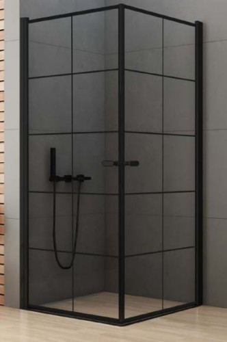 New Trendy New Soleo Black kabina kwadratowa 90x90x195  czarna krata drzwi podwójne D-0285A/D-0285A