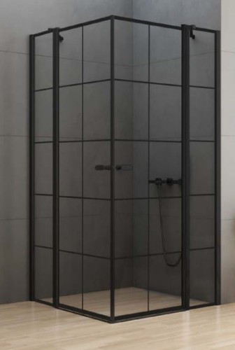 New Trendy New Soleo Black kabina kwadratowa 90x90x195  czarna krata drzwi uchylne podwójne K-0580