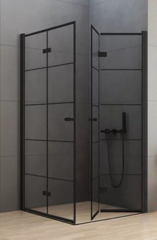 New Trendy New Soleo Black kabina prostokątna 90x80x195 czarna krata drzwi składane D-0289A/D-0288A