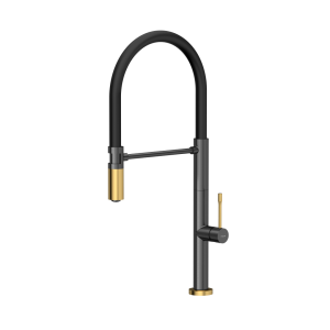 Quadron Margot T-line SteelQ bateria kuchenna obrotowa/gumową  wylewka 360° Kolor PVD złoty / graphite metal 3623502_T1PVDG1