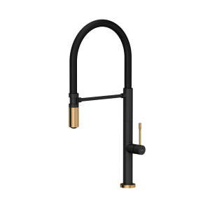 Quadron Margot T-line SteelQ bateria kuchenna obrotowa/gumową  wylewka 360° Kolor PVD  pure carbon /  złoty 3623502_BLMPVDG1