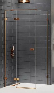 New Trendy Avexa Copper Brushed kabina prysznicowa 90x90x200 cm, szkło czyste 6mm, wersja lewa, profil miedź (copper brushed), Active Shield, EXK-3553