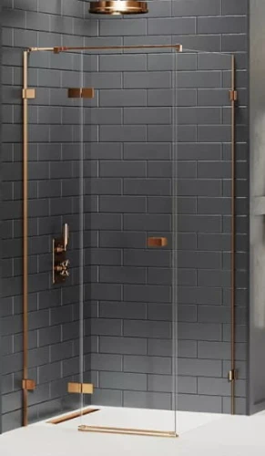 New Trendy Avexa Copper Brushed kabina prysznicowa 90x100x200 cm, szkło czyste 6mm, wersja lewa, profil miedź (copper brushed), Active Shield, EXK-3554