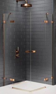 New Trendy Avexa Copper Brushed kabina prysznicowa 110x100x200 cm, szkło czyste 6mm, drzwi podwójne, profil miedź (copper brushed), Active Shield, EXK-3682