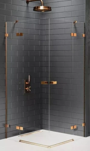 New Trendy Avexa Copper Brushed kabina prysznicowa 110x110x200 cm, szkło czyste 6mm, drzwi podwójne, profil miedź (copper brushed), Active Shield, EXK-3683
